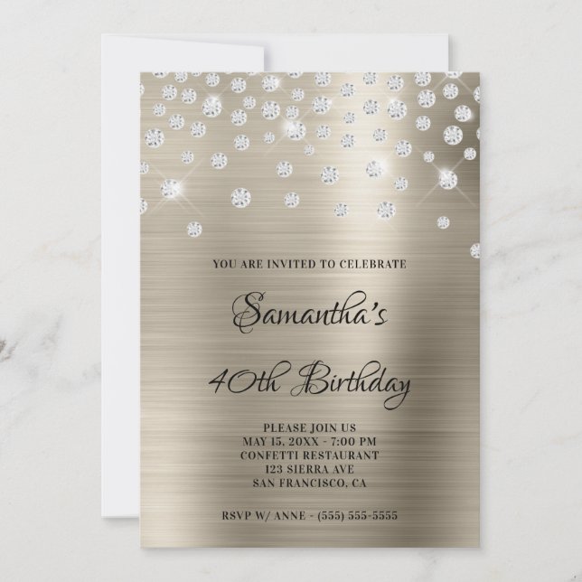 Invitation Ombre à huile satinée en diamant Confetti Platine (Devant)