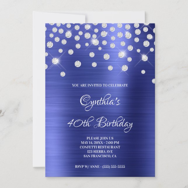 Invitation Ombre à huile satinée en diamant Confetti Sapphire (Devant)