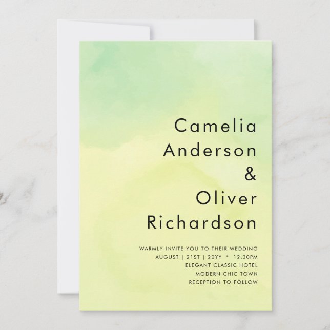 Invitation OMBRE All-in-1 Budget Lemon Lime Wedding Invite (Devant)