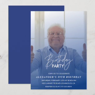 Invitation Ombre Bleue Élégante Photo Hommes 89e anniversaire