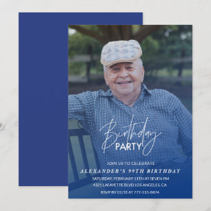 Invitation Ombre Bleue Élégante Photo Hommes 99e anniversaire