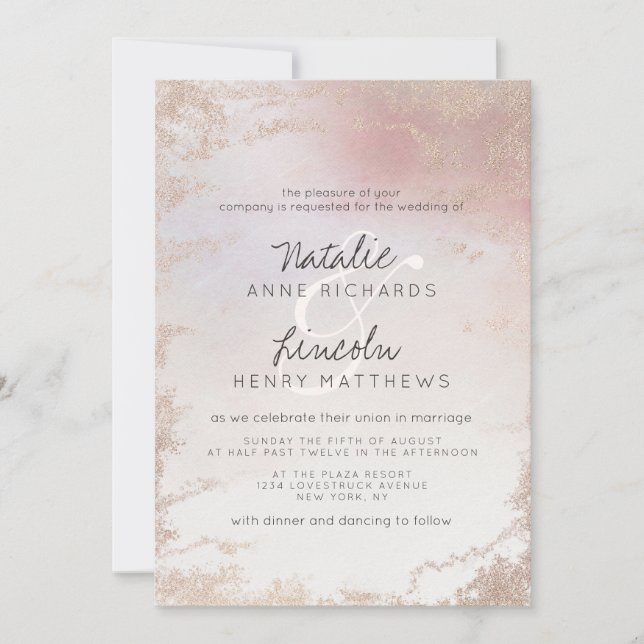 Invitation Ombre Blush Pink Frosted Foil Mariage moderne (Devant)