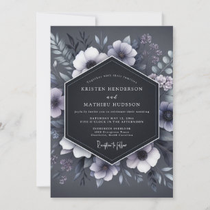Invitation Ombre de Fleurs de Mariage Bleu Ardoise