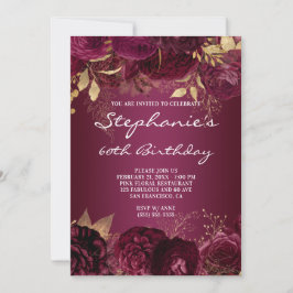 Invitation Ombre florale d'or et de Bourgogne 60e anniversair