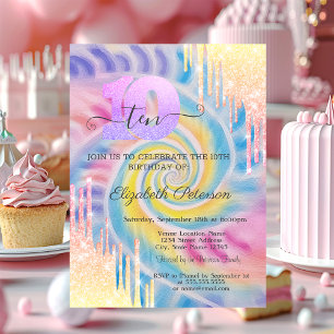 Invitation Ombre Glitter Drips Tie Dye 10e Anniversaire