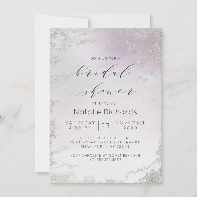 Invitation Ombre Lumière Violet Argent Foil Frost Fête des ma (Devant)