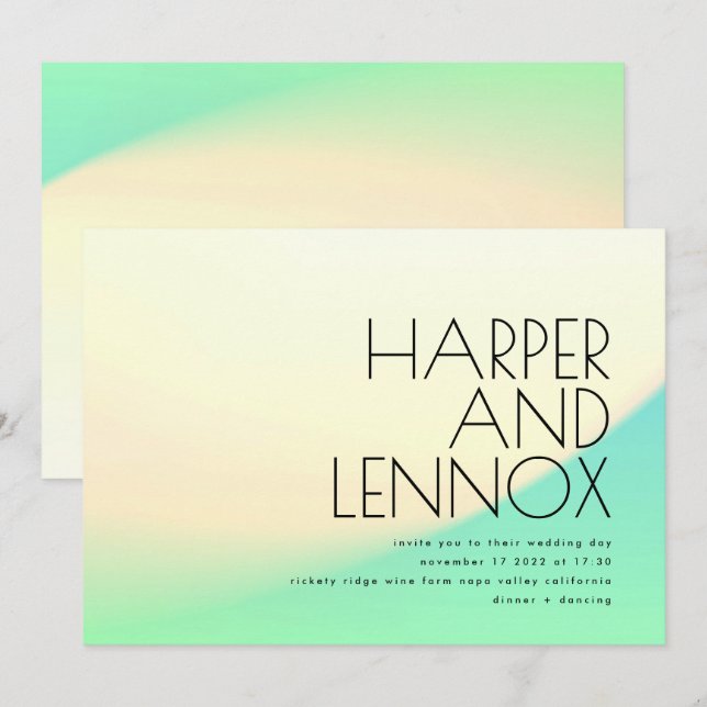 Invitation Ombre minimal dégradé jaune vert tropique (Devant / Derrière)