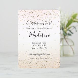 Invitation Ombre or Confetti rose pâle