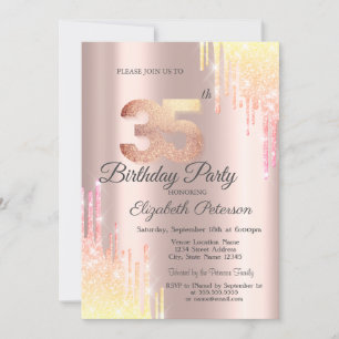 Invitation Ombre Parties scintillant Drips Rose Gold 35e fête