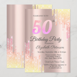 Invitation Ombre Parties scintillant Drips Rose Gold 50e fête
