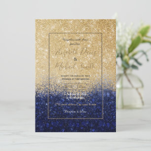 Invitation Ombre Parties scintillant or et bleu design de lux