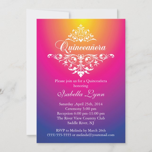 Invitation Ombre Quinceañera, le parti de l'élégant violet ro (Devant)