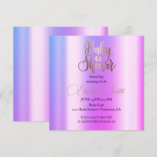 Invitation ombre rose gold pour baby shower (Devant / Derrière)