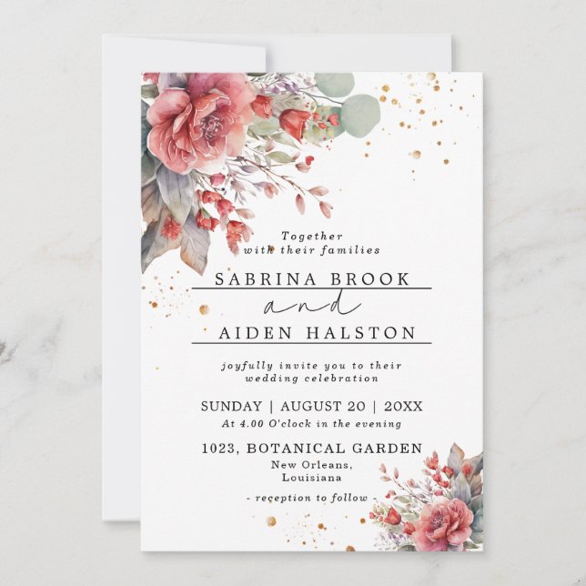 Invitation Ombre Rose Peach | Dusty Blue Mariage (Devant)