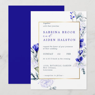 Invitation Ombre Royal Blue Ivory Floral Mariage