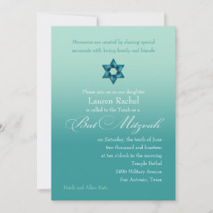 Invitation Ombre Turquoise bat mitzvah avec étoile