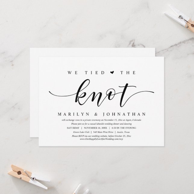 Invitation On A Fait Le Knot, Mariage Elopement Dinner Party (Devant/Arrière en situation)
