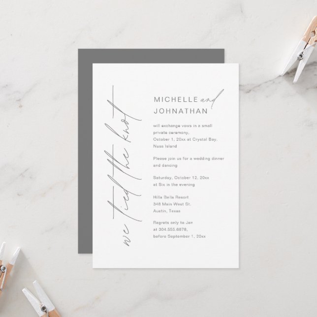Invitation On A Fait Le Knot, Mariage Elopement Dinner Party (Devant/Arrière en situation)
