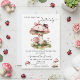 Invitation On a une petite dame Ladybug Pink Mushroom