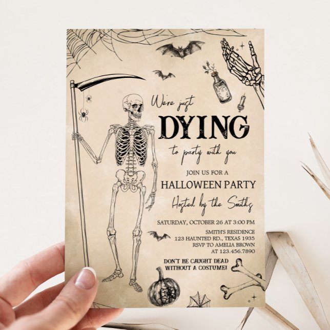Invitation On meurt à la fête d'Halloween (We're Dying to Party Skull Halloween Invitation)