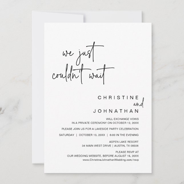 Invitation On ne pouvait pas attendre, Mariage Elopement Dinn (Devant)