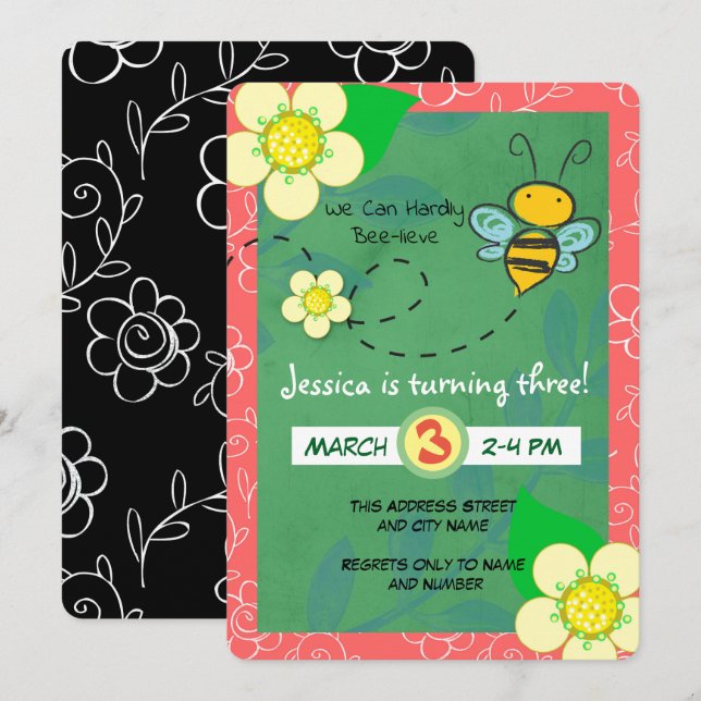 Invitation On Peut À Peine Lieve Bee Anniversaire (Devant / Derrière)