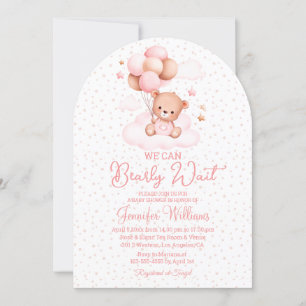 Invitation on peut attendre, baby shower fille arche rose