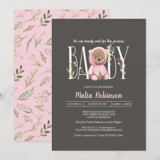 Invitation On Peut Attendre ! Baby shower fille ours en peluc
