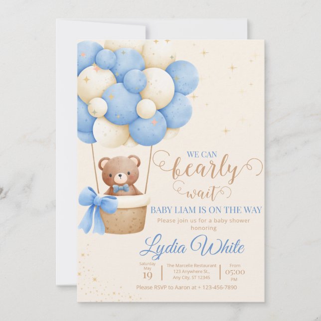 Invitation On Peut Attendre Baby shower Garçon Teddy Ours (Devant)