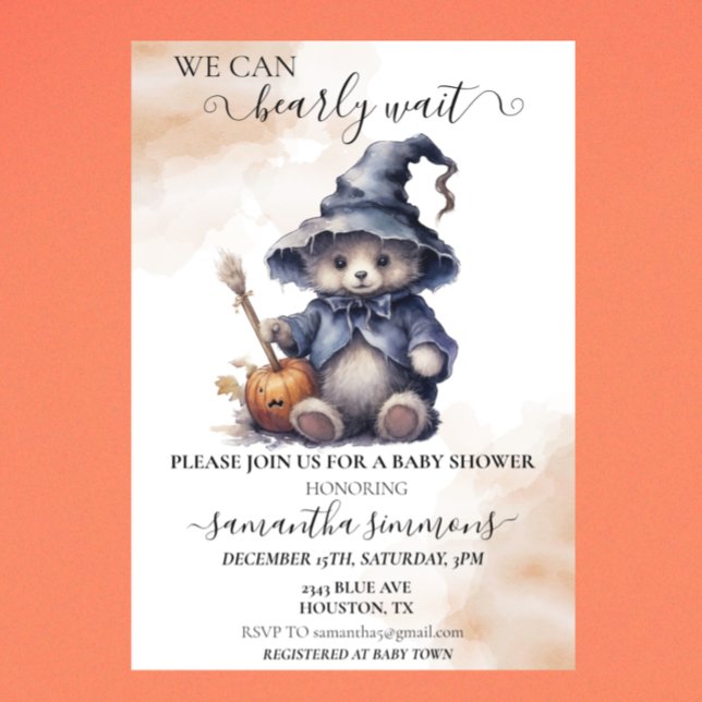Invitation On peut attendre Baby shower Halloween Teddy (Créateur téléchargé)