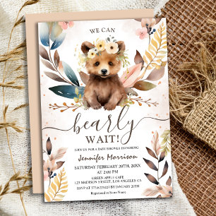 Invitation On Peut Attendre Baby shower rustique de bois