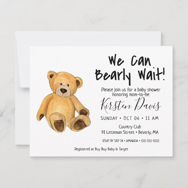 Invitation On Peut Attendre ! Baby shower Teddy Bear  (Devant)