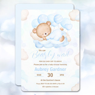 Invitation On Peut Attendre Bearly Boy Blue Cute Bear Baby sh