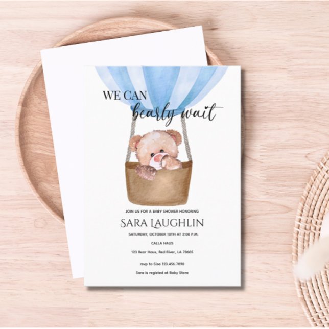 Invitation On peut attendre bébé garçon Baby shower Invitatio (We Can Bearly Wait Baby Bear Baby Shower Invitation)