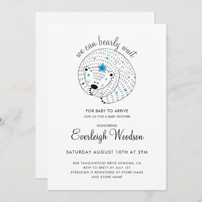 Invitation On peut attendre bébé garçon ours Baby shower (Devant / Derrière)