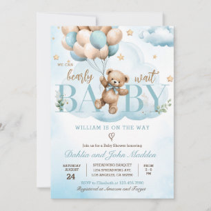 Invitation On peut attendre bleu Teddy Bear Baby shower