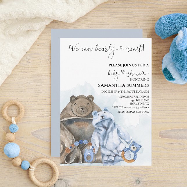 Invitation On peut attendre bleu Vêtements de garçon Aquarell (Créateur téléchargé)