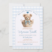 On peut attendre Blue En vichy Bear Baby shower