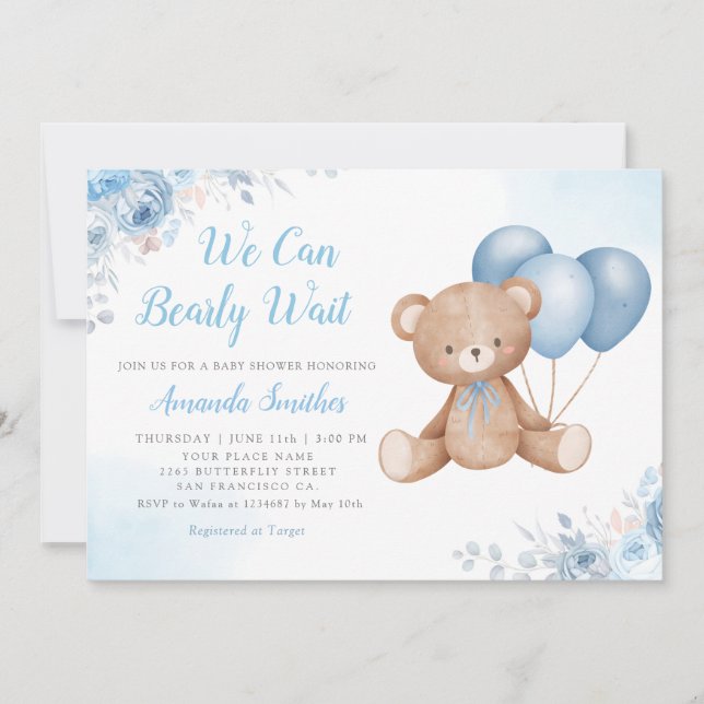 Invitation On Peut Attendre Boho Teddy Bear Baby shower (Devant)