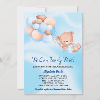Invitation On Peut Attendre De Beau Beige Baby shower Garçon
