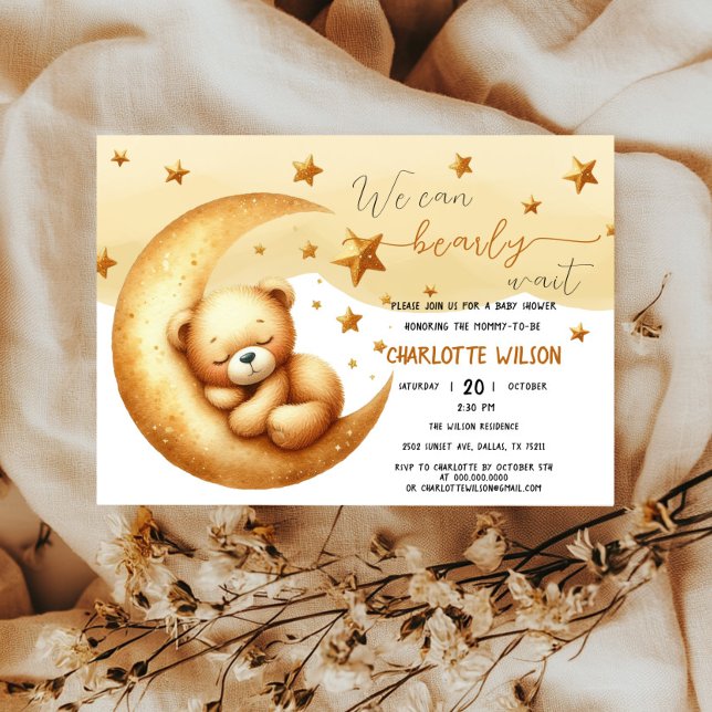 Invitation On Peut Attendre De Mignons Baby showers Bébé Ours (Créateur téléchargé)