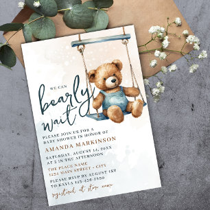 Invitation On peut attendre Denim Teddy Bear Baby shower