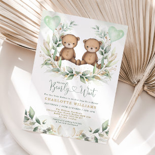 Invitation On peut attendre des jumeaux Teddy Bear Baby showe