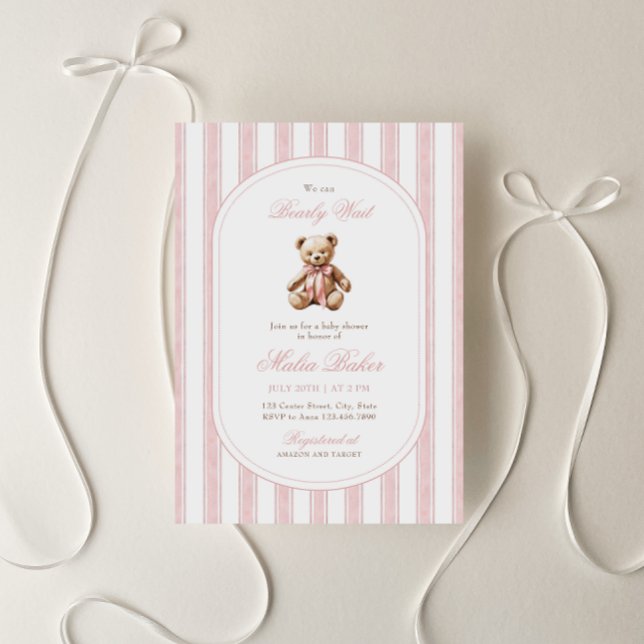 Invitation On Peut Attendre Élégant Baby shower Ours Teddy (Créateur téléchargé)