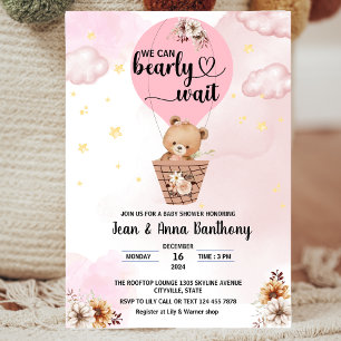 Invitation on peut attendre fille mignonne ours baby shower