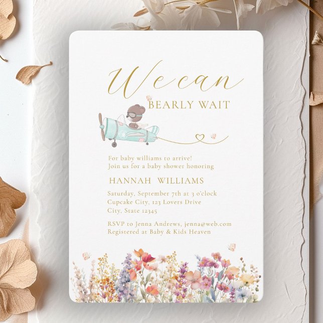 Invitation On Peut Attendre ! Fleur sauvage, Baby shower (We Can Bearly Wait! Wildflower, Baby Shower Invitation)