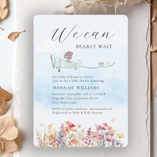 Invitation On Peut Attendre ! Fleur sauvage, Baby shower (We Can Bearly Wait! Wildflower, Baby Shower Invitation)