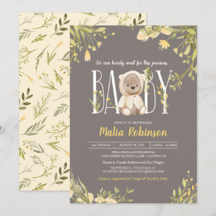 Invitation On Peut Attendre Jaune Teddy Bear Baby shower I