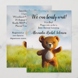 Invitation On peut attendre l'aquarelle Baby shower garçon