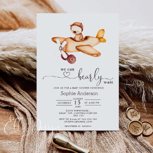 Invitation On peut attendre l'avion Teddy Bear Baby shower
